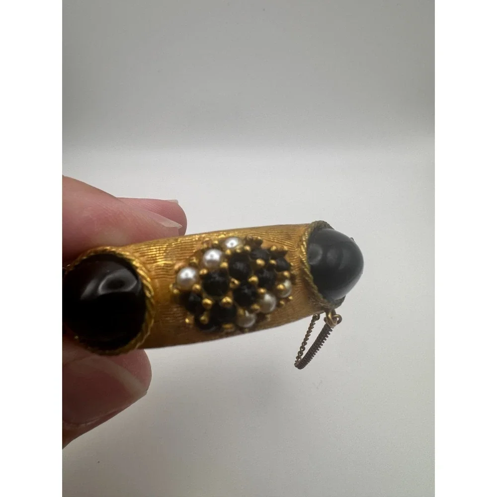 Vintage Original by Robert Bracelet Gold Tone Black Cabochon Clamper Cuff